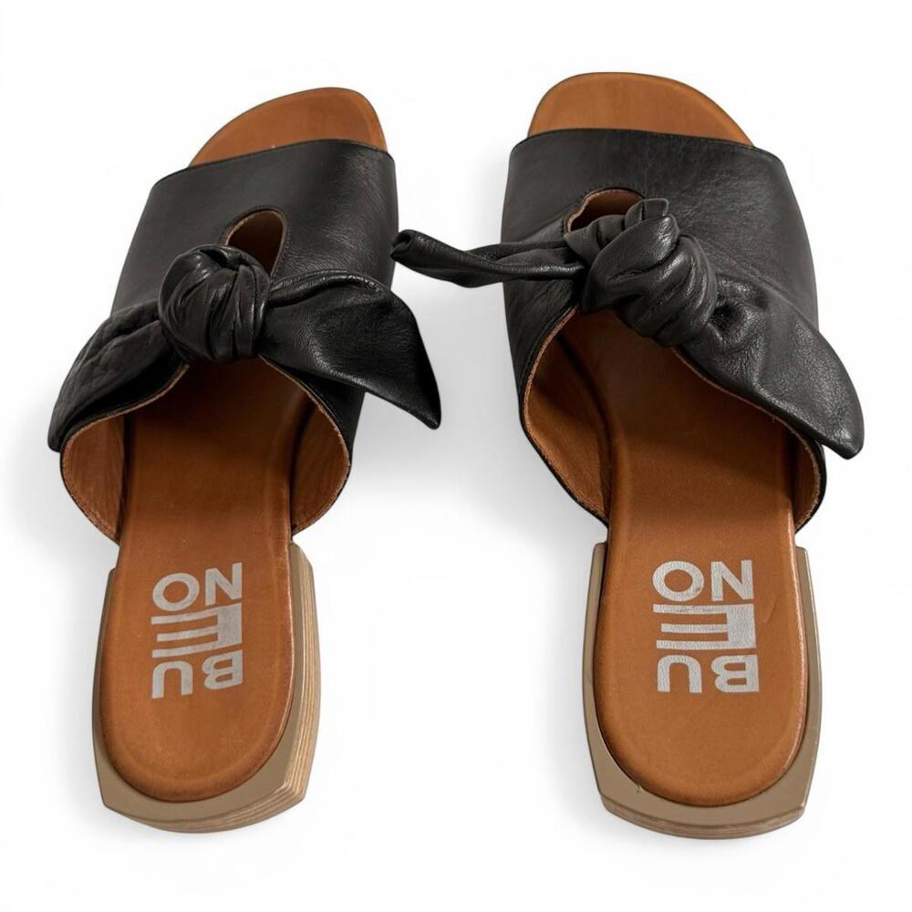 Bueno Black Leather Knot Slide Sandals Square Toe Slip On Size 38 US 7.5 Flats - Picture 4 of 8